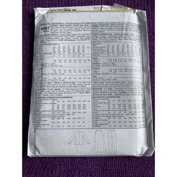 McCalls 9097 suit jacket skirt pants sewing pattern size 12 - Picture 3 of 6